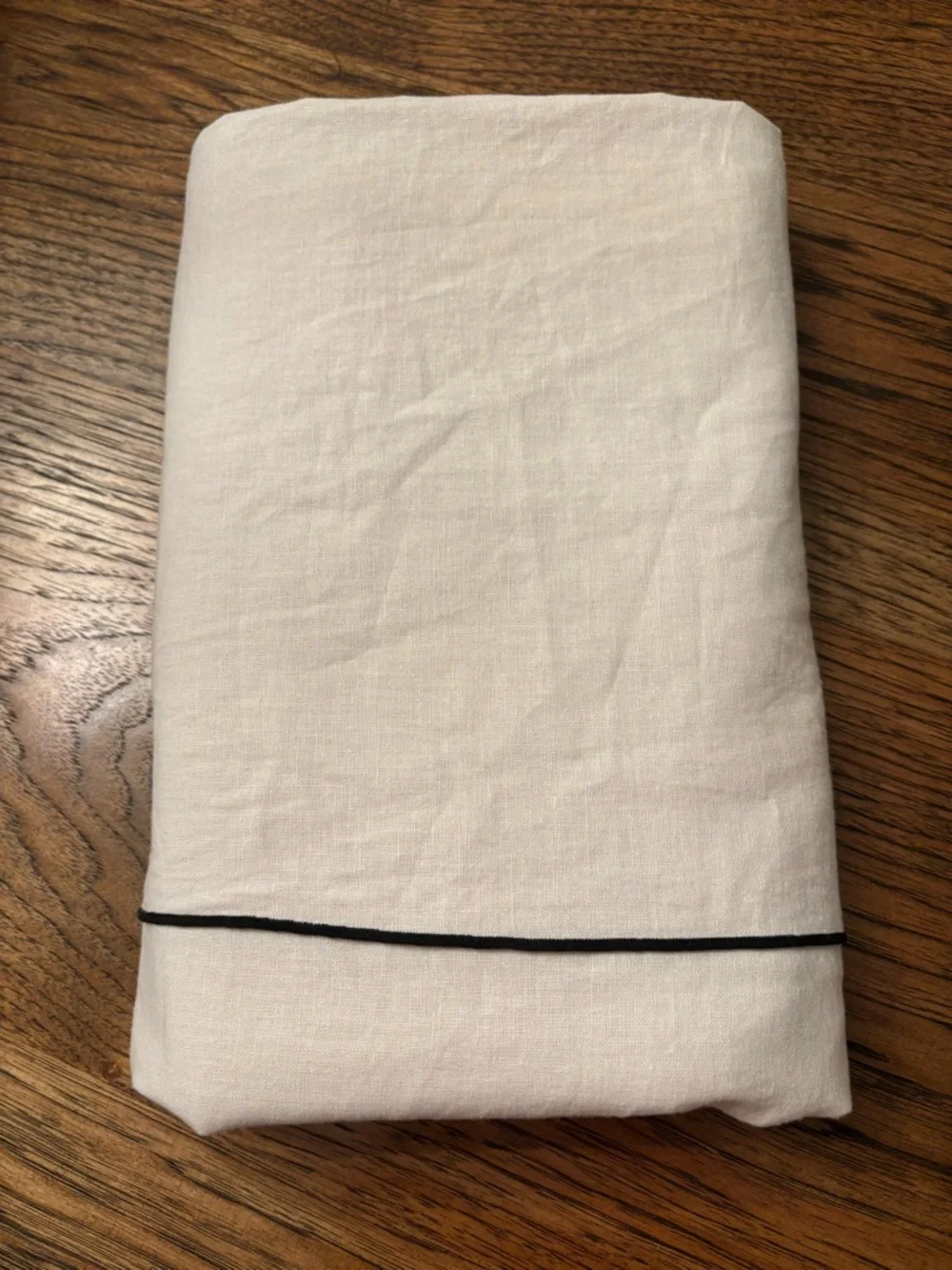H&M Home Linen Cotton Curtain Panel Ivory Black Piping Valance 47x98